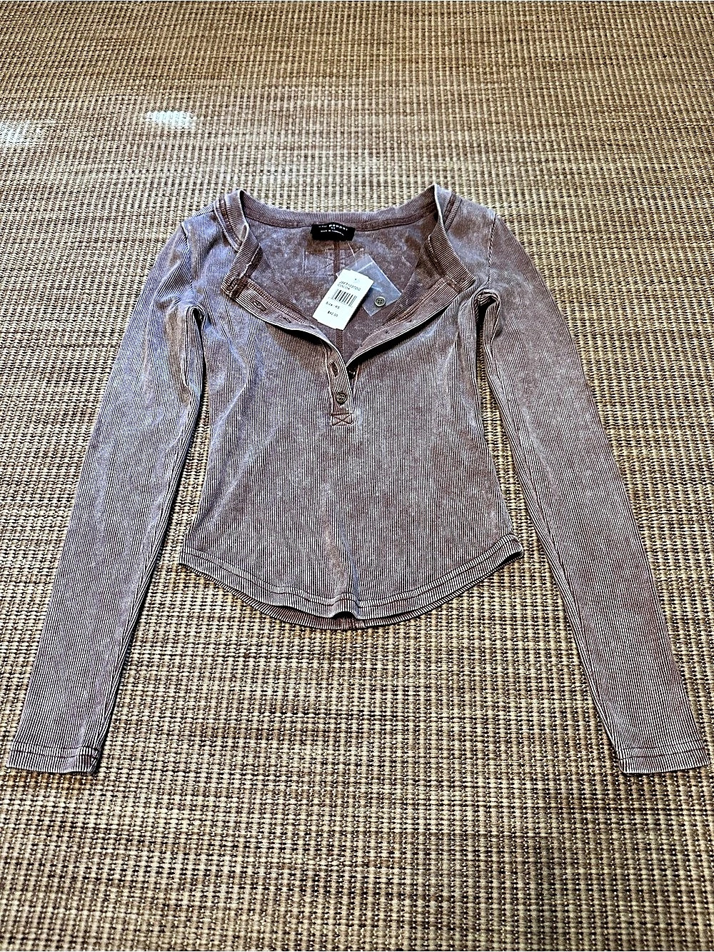 NWT Blu Pepper Washed Long Sleeve Ribbed Henley Knit Top - XS